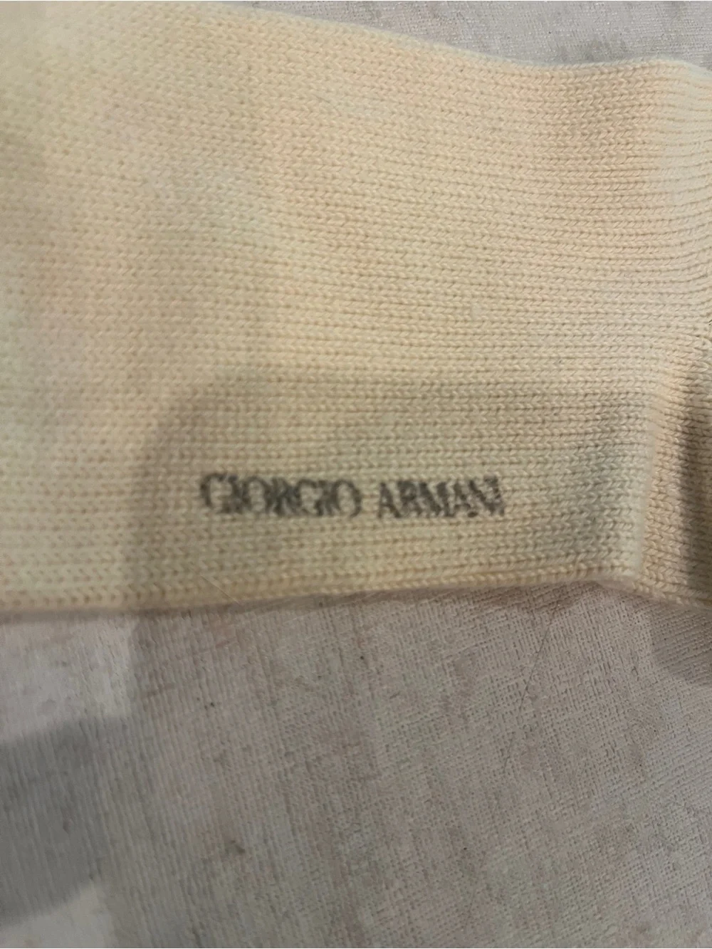 Vintage style Giorgio Armani Cream Ribbed Crew Socks with GA ankle Embroidery.
